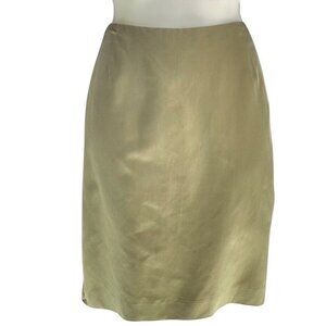 Gold Satin Midi Skirt With Back Zipper & Slit by Lida Baday